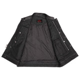 Men's Leather-Denim Combo Motorcycle Vest w/ Scoop Collar