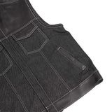 Men's Leather-Denim Combo Motorcycle Vest w/ Scoop Collar
