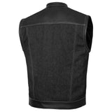 Men's Leather-Denim Combo Motorcycle Vest w/ Scoop Collar