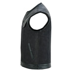 Men's Leather-Denim Combo Motorcycle  Vest - No Collar