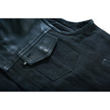 Men's Leather-Denim Combo Motorcycle  Vest - No Collar
