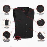 Men's Black Denim Motorcycle Vest – Single Panel Back