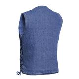 Men's Blue Denim Motorcycle Vest with Lace & Pockets