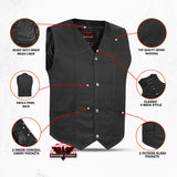 Men's Traditional Motorcycle Denim Vest with Plain Sides