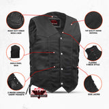 Men's Traditional Denim Motorcycle Vest with Side Laces – Smart Access Pockets