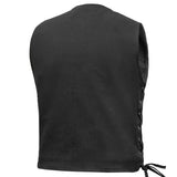 Men's Traditional Denim Motorcycle Vest with Side Laces – Smart Access Pockets