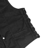 Men's Traditional Denim Motorcycle Vest with Side Laces – Smart Access Pockets