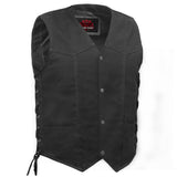 Men's Traditional Denim Motorcycle Vest with Side Laces – Smart Access Pockets