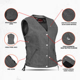 Women's Rough Rub-Off Raw Finish Broken Gray Denim Vest