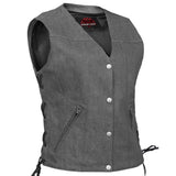 Women's Rough Rub-Off Raw Finish Broken Gray Denim Vest