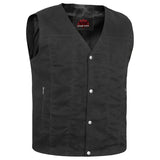 Men's Black Plain sides Denim Motorcycle Vest –  Heavy Snaps
