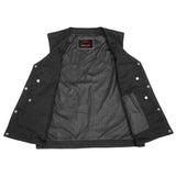 Men's Black Plain sides Denim Motorcycle Vest –  Heavy Snaps