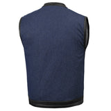 Men's Upgraded Broken Blue Denim Motorcycle Vest w/Leather Trimming