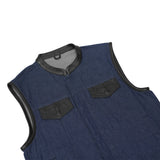 Men's Upgraded Broken Blue Denim Motorcycle Vest w/Leather Trimming