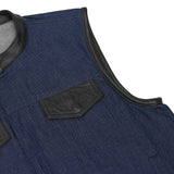 Men's Upgraded Broken Blue Denim Motorcycle Vest w/Leather Trimming