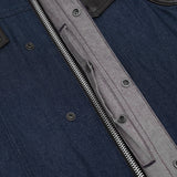 Men's Upgraded Broken Blue Denim Motorcycle Vest w/Leather Trimming