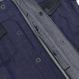 Women's Broken Blue Rough Rub-Off Raw Finish Denim Vest W/Leath