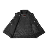 Snap Front Men's Denim Motorcycle Vest  - Black