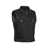 Snap Front Men's Denim Motorcycle Vest  - Black