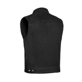 Snap Front Men's Denim Motorcycle Vest  - Black
