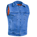 Men's Snap Front Blue Denim Motorcycle Vest