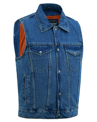 Men's Snap Front Blue Denim Motorcycle Vest