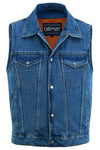 Men's Snap Front Blue Denim Motorcycle Vest