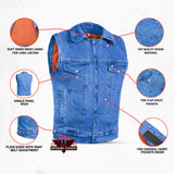 Men's Snap Front Blue Denim Motorcycle Vest