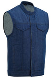 Men's Blue Rough Rub-Off Raw Finish Denim Vest