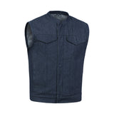 Men's Blue Rough Rub-Off Raw Finish Denim Vest