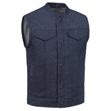 Men's Blue Rough Rub-Off Raw Finish Denim Vest