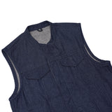Men's Blue Rough Rub-Off Raw Finish Denim Vest