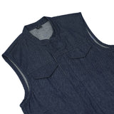 Men's Blue Rough Rub-Off Raw Finish Denim Vest