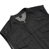 Men's Rough Rub-Off Raw Finish Motorcycle Denim Vest - Black