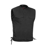 Men's Upgraded All-Black Denim Motorcycle Vest – Smart Access Pockets