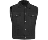 Men's Snap/Zipper Front Black - Denim Motorcycle Vest
