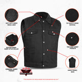 Men's Snap/Zipper Front Black - Denim Motorcycle Vest