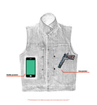 Blue Men's  denim motorcycle vest with Snap/Zipper Front
