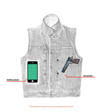 Blue Men's  denim motorcycle vest with Snap/Zipper Front