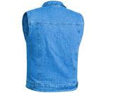 Blue Men's  denim motorcycle vest with Snap/Zipper Front