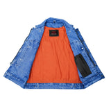 Blue Men's  denim motorcycle vest with Snap/Zipper Front