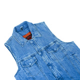 Blue Men's  denim motorcycle vest with Snap/Zipper Front