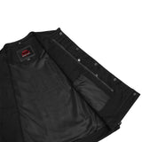 Mens Black Denim Motorcycle Vest with Concealed Snaps & Zipper