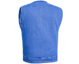 Mens Blue Denim Motorcycle Vest with Concealed Snaps & Zipper