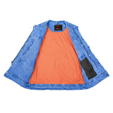 Mens Blue Denim Motorcycle Vest with Concealed Snaps & Zipper