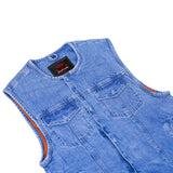Mens Blue Denim Motorcycle Vest with Concealed Snaps & Zipper