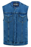 Mens Blue Denim Motorcycle Vest with Concealed Snaps & Zipper