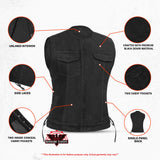 Women's Advance Side Laces Black Construction Denim Vest
