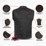 Weston Black Men's Denim Motorcycle Vest – Single Panel Back