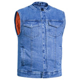 Men's Blue Denim Motorcycle Vest with Lace & Pockets
